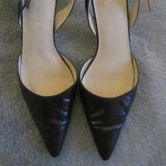 COLIN STUART BLACK LEATHER SLINGBACK KITTEN HEEL 8.5 - Picture 1 of 8